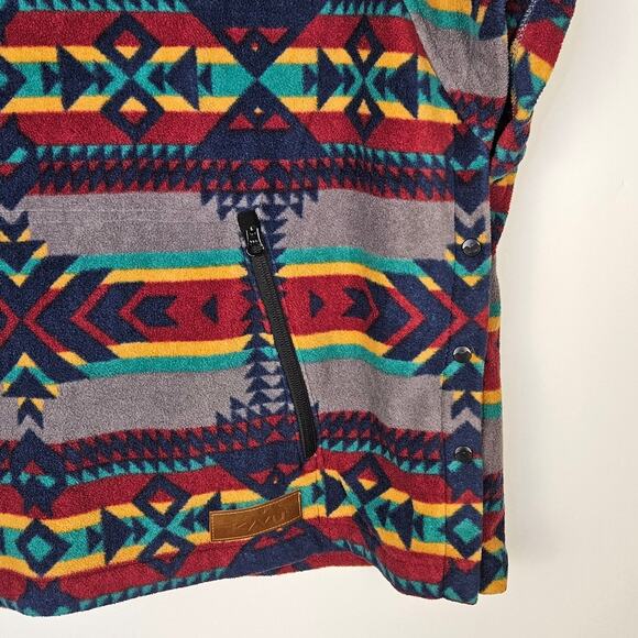 KAVU Overlook Polar Fleece Poncho Hoodie Aztec Cozy Oversize Southwestern Medium - Picture 9 of 12